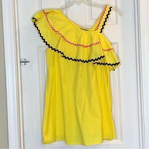 ASOS Rik Rak Trim Ruffle One Shoulder Sundress in Structured Cotton Size 4P